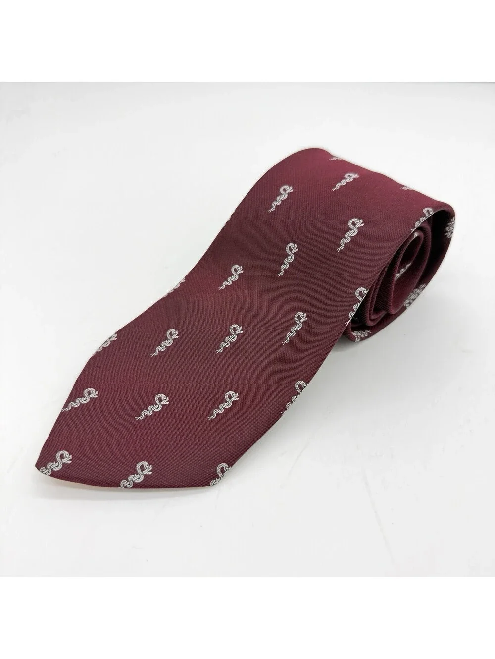 Vintage Goldlion Men Silk Jacquard Tie Burgundy Maroon Business Necktie Classic